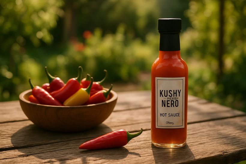 Kushynero bottle in a garden setting