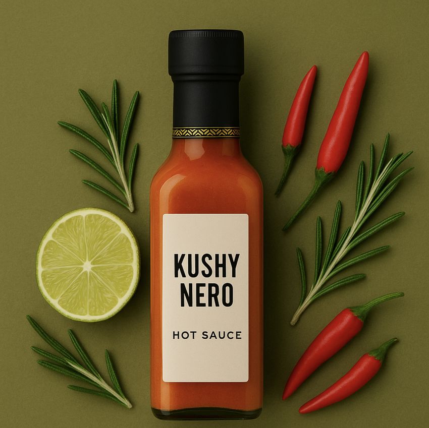 Kushynero bottle with lime, rosemary and chilies