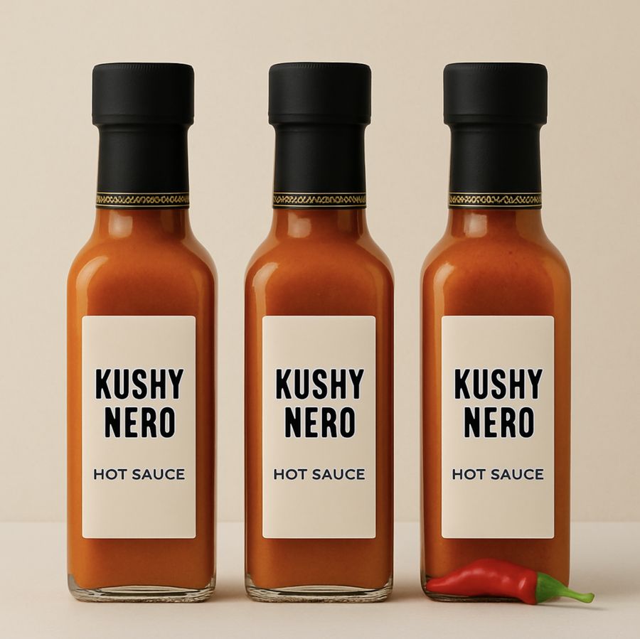 Three Kushynero bottles on cream